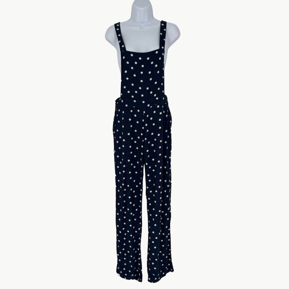 Sézane Women's Julie Polka Dot Wide Leg Overalls Jumpsuit | Sz 38 (US 6) | Blue - Picture 2 of 15
